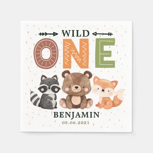 Woodland Animals Wild One Birthday Napkins Servet (Voorkant)