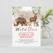 Woodland Animals Wild One Birthday Party Kaart (Staand voorkant)