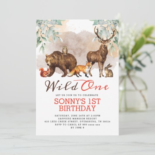 Woodland Animals Wild One Birthday Party Kaart (Staand voorkant)