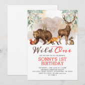 Woodland Animals Wild One Birthday Party Kaart (Voorkant / Achterkant)