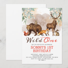 Woodland Animals Wild One Birthday Party Kaart