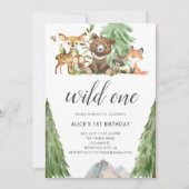 Woodland Animals Wild One Calligraphy 1st Birthday Kaart (Voorkant)