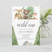 Woodland Animals Wild One Calligraphy 1st Birthday Kaart (Staand voorkant)