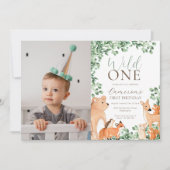 Woodland Animals Wild One First Birthday Foto Kaart (Voorkant)