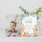Woodland Animals Wild One First Birthday Foto Kaart (Staand voorkant)