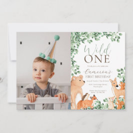 Woodland Animals Wild One First Birthday Foto Kaart