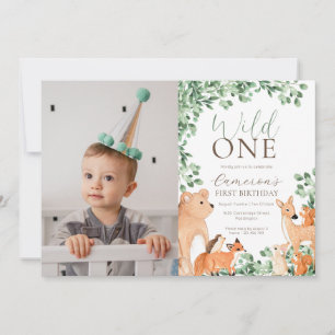 Woodland Animals Wild One First Birthday Foto Kaart