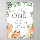 Woodland Animals Wild One First Birthday Welkom Poster (Voorkant)