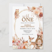 Woodland Animals Wild One Herfst Floral 1st Birthd Kaart (Voorkant)