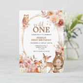 Woodland Animals Wild One Herfst Floral 1st Birthd Kaart (Staand voorkant)