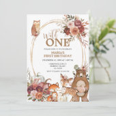 Woodland Animals Wild One Marsala 1st Birthday Kaart (Staand voorkant)