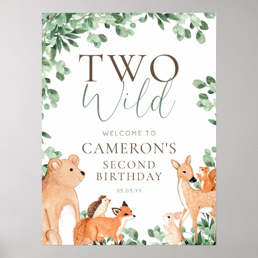 Woodland Animals Wild One Second Birthday Welkom Poster (Voorkant)