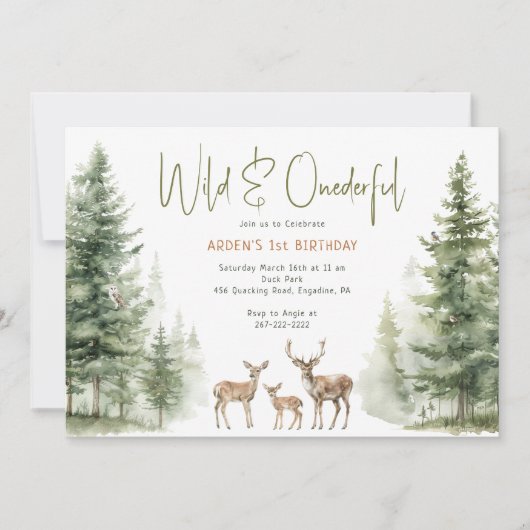 Woodland Animals "Wild & Onederful" Verjaardag voo Kaart (Voorkant)