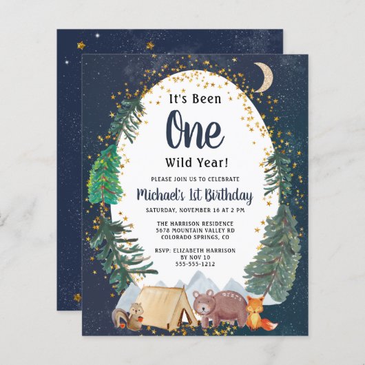 Woodland Animals Wilde 1 1e verjaardag (Voorkant / Achterkant)