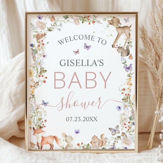 Woodland Animals Wildflower Baby Shower Welcome Foto Afdruk