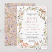 Woodland Animals Wildflower Twins Baby Shower Kaart (Voorkant / Achterkant)