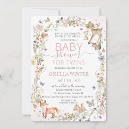Woodland Animals Wildflower Twins Baby Shower Kaart