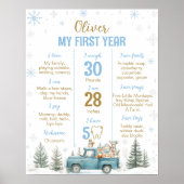Woodland Animals Winter 1st Birthday Milestone Poster (Voorkant)