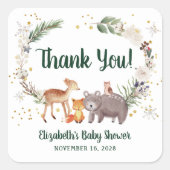 Woodland Animals Winter Baby shower Dank u Vierkante Sticker (Voorkant)