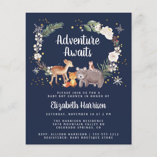 Woodland Animals Winter Baby shower Invitation (Voorkant)