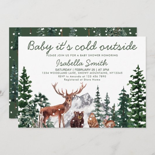 Woodland Animal's Winter Baby shower Kaart (Voorkant / Achterkant)