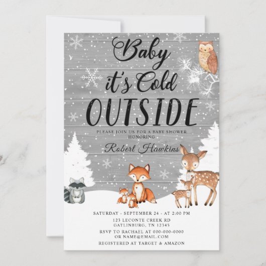 Woodland Animals Winter Baby shower Kaart (Voorkant)