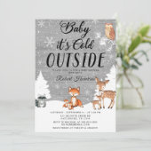 Woodland Animals Winter Baby shower Kaart (Staand voorkant)