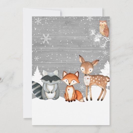 Woodland Animals Winter Baby shower Kaart (Achterkant)