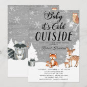Woodland Animals Winter Baby shower Kaart (Voorkant / Achterkant)