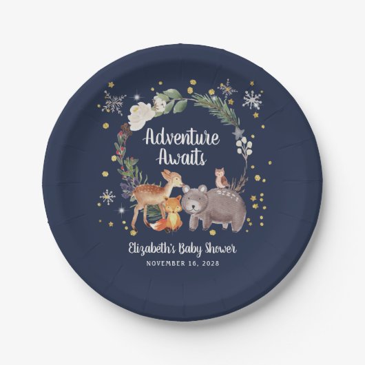 Woodland Animals Winter Baby shower Papieren Bordje (Voorkant)