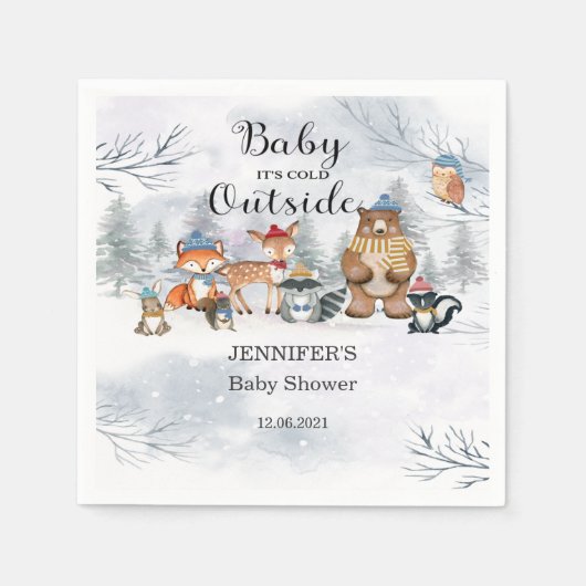 Woodland Animals Winter Baby shower Servet (Voorkant)