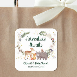 Woodland Animals Winter Baby shower Vierkante Sticker