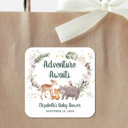 Woodland Animals Winter Baby shower Vierkante Sticker
