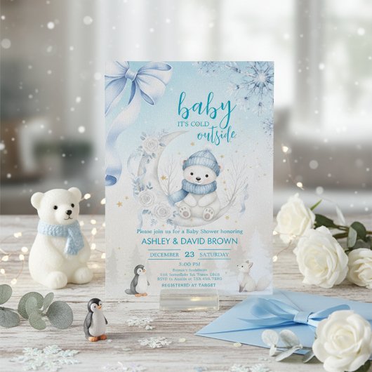 woodland animals winter Bear snowflake baby shower Kaart