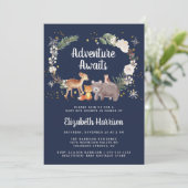 Woodland Animals Winter Blue Baby shower Kaart (Staand voorkant)