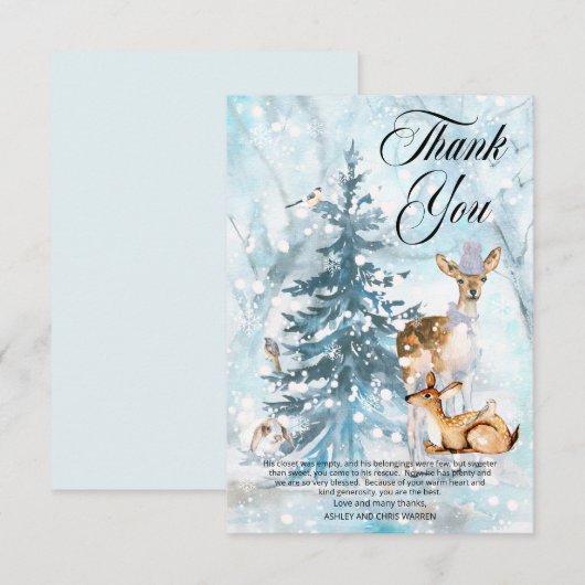 Woodland Animals Winter Boy Baby shower Bedankkaart (Voorkant / Achterkant)