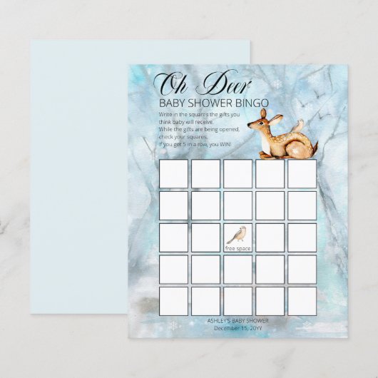 Woodland Animals Winter Boy Baby shower Bingo Card (Voorkant / Achterkant)