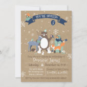 Woodland Animals Winter Boys Birthday Invitation Kaart (Voorkant)