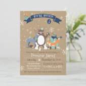 Woodland Animals Winter Boys Birthday Invitation Kaart (Staand voorkant)