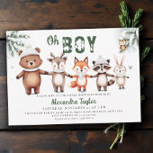 Woodland Animals Winter Green Oh Boy Baby Shower Kaart