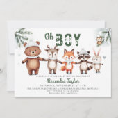 Woodland Animals Winter Green Oh Boy Baby Shower Kaart (Voorkant)