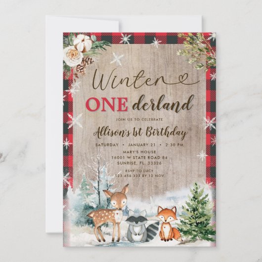 Woodland Animals Winter ONEderland 1st Birthday Kaart (Voorkant)