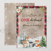 Woodland Animals Winter ONEderland 1st Birthday Kaart (Voorkant / Achterkant)