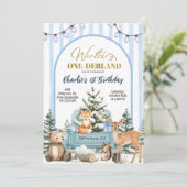 Woodland Animals Winter Onederland First Birthday Kaart (Staand voorkant)