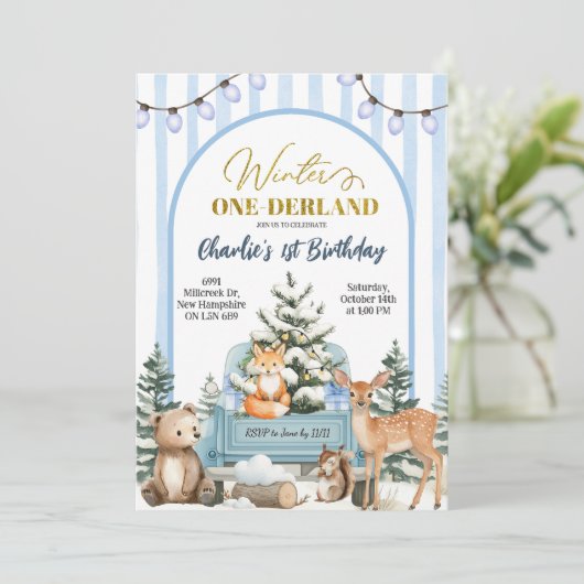 Woodland Animals Winter Onederland First Birthday Kaart (Staand voorkant)