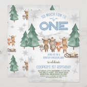 Woodland Animals Winter Onederland Verjaardag Kaart (Voorkant / Achterkant)