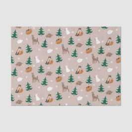 Woodland Animals Winter Pattern Pine Trees Snow Tissuepapier