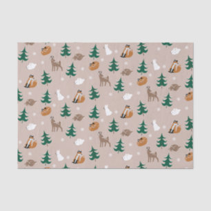Woodland Animals Winter Pattern Pine Trees Snow Tissuepapier