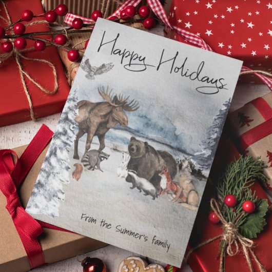 Woodland Animals Winter Waterverf Vakantie Briefkaart