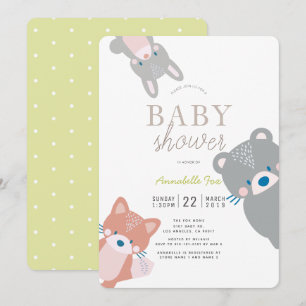 Woodland Animals Wit Genderneutraal Baby shower Kaart